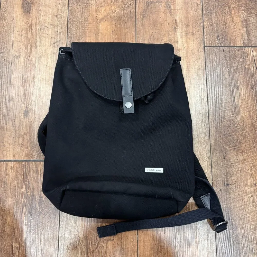 Everlane Modern Twill Snap Backpack Women Black Canvas Medium Minimalist